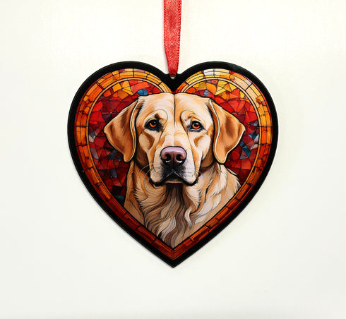 Labrador Yellow Glass Effect Heart Suncatcher
